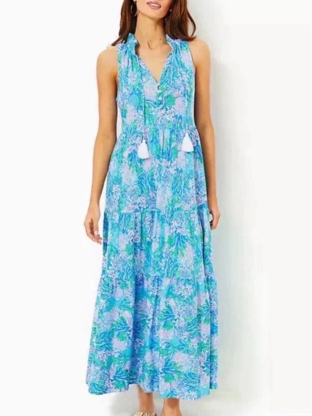 Lilly Pulitzer Las Olas Aqua Strong Current Sea Malone Maxi Dress $198 M
